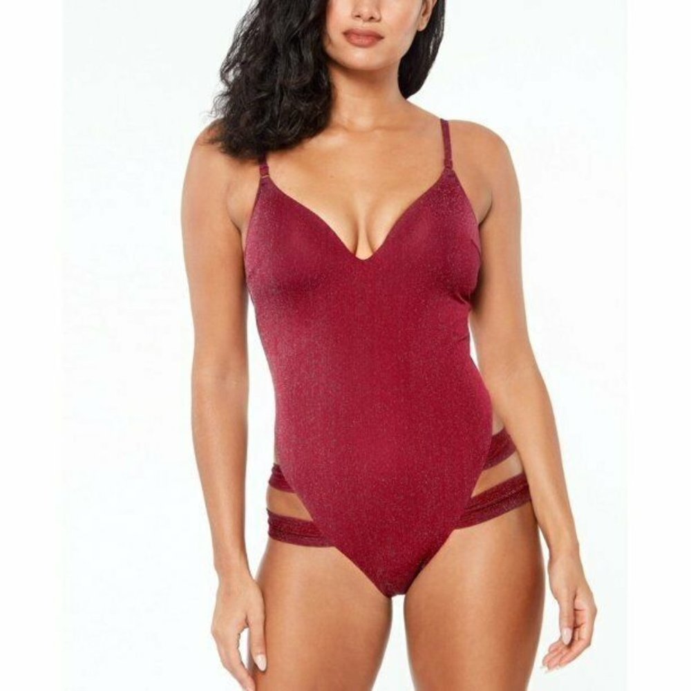 NWT Bar III Shimmer Strappy-Leg One-Piece Blackberry M NEW WITH TAGS